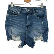 Good‎ American Bombshell Shorts Denim Ripped Distressed Blue Size 4 27