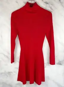 ZARA Turtleneck Stretchy Ribbed Knit Long Sleeved Sweater Dress Holiday Red XL