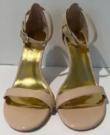 Madden Girl Dafney Nude Patent Leather Open Toe Ankle Strap Sandals Heels Sz 8.5