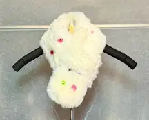 Fluffy White Neck Scarf with Colorful Button Accents