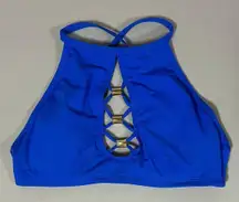 Bleu Rod Beattie Blue Criss-Cross Halter Swim Top Bikini Bathing Suit Luxury Designer Swimwear Size 4 💙