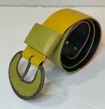 Vintage Alden Howard Women’s Boho Stylish Green and Yellow Leather Belt Size S