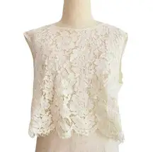 Jenny Yoo Vintage 90s Cream Lace Coquette Romantic Sheer Crop Top Dainty Floral Delicate