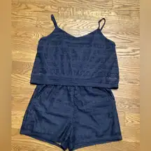 Rewind romper. Navy crochet/lace. Size Large.