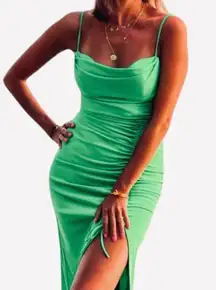 NWT Zara Green Long Dress Ruched Body Con M