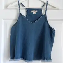 Retro Denim fringe Sleeveless Tank Top Racerback Chambray Blouse XS blue women’s