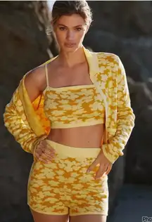 Anthropologie Maeve Yellow Three Piece Short Tank Cardigan Set XXS