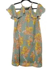 Blue Rain Womens Bohemian Floral Cold Shoulder Mini Dress Size Small