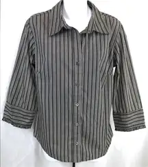 ALC‎ Blouse Gray and White Striped with Ruffled and Buttons Cuffs Women’s Medium