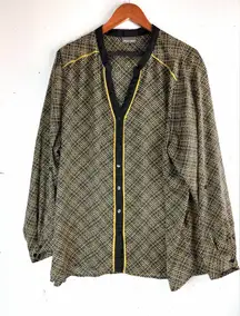 Roz & Ali 2X Workwear Brown Diagonal Plaid Blouse