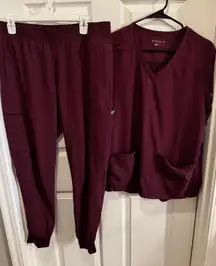 Med Couture Women's Burgundy Wine Jogger Scrub Set medium