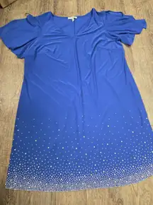 Chaus NY Royal Blue Stretchy Long Rhinestone Pearl Made USA Plus Size Dress 2X