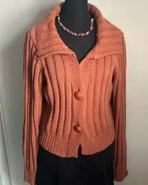 Sophie & Sage Chunky Wide Ribbed 2 Button Crop Cardigan with Wide Collar