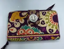 Vera Bradley Purple Floral Full Zip Wallet Accordion Paisley Fabric