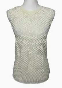 IRO Jeans Mesh Sleeveless Crew Neck Tank Top‎ Women Size Medium Cream Cotton NEW