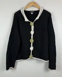 Vtg M. Gibson Peru Contemporary Knitwear Cardigan Sweater M/L Black Button Artsy