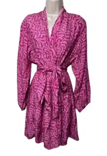 Natalie Martin pink silk Nico long sleeve mini wrap dress sz S