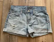 Light Wash Distressed Jean Shorts | EUC | Size 27 | ModCloth | Rolled Hem