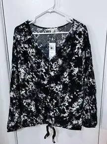 Cooper & Ella Black Floral Button Down Tie Top Size 1X New P1-229