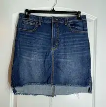 Wrangler  Dark Wash Raw Hem Denim Jean Hi-Lo Western Mini Skirt Size 13/32