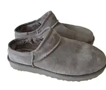 Classic Slipper Women's 11 Gray Shearling Moccasin Suede Wool Slip On