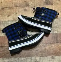 Skechers Women's Blue Black Buffalo Plaid Insulated Lined Winter Duck Boots Sz 9