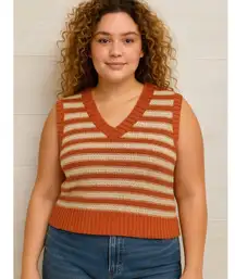 Arizona Jean Co Striped Knit Sweater Vest V Neck Cropped Pullover Women’s XXL