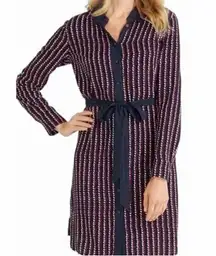 Draper James 4 Heart Field Shirt Dress Midi Reese Witherspoon Navy Blue Red Belt