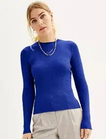 Nine West Blue Ribbed Crewneck Sweater Size XXL