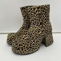 Vtg Plats Leopard Plush Platform Super Chucky Ankle Boots Size 10 Disco Funky