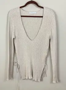 BEC & BRIDGE Cream Cotton-Cashmere Lace‎ Up Scoop Neck Ribbed Sweater Top Size 6