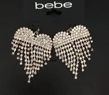 NWT bebe Chandelier Heart Earrings Crystals on Gold