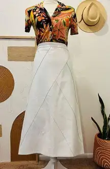 White Vegan Leather Made in India Patchwork Midi A Line Skirt