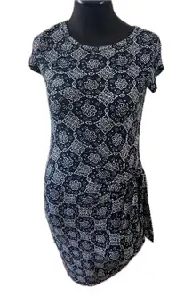 Loft Sleeveless Medallion Side Tie Dress Navy Blue & White Size XS