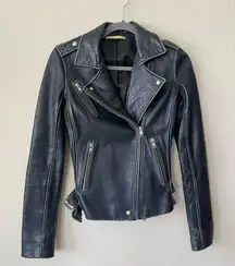 Gianni Bini Distressed Blue Leather Moto Jacket Women’s Size XS