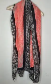 Michael Stars Boho Lightweight Fashion Scarf Wrap Coral Black Cream One Size