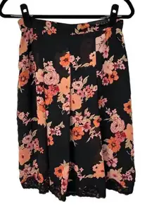 Notations Black Orange‎ Floral Lace Trim Pleated Skirt