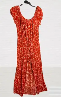 Rust/Brick Red Floral Layer Maxi Dress w Shorts Underneath Wm L