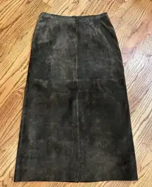 St John's Bay Suede Maxi  Skirt Womens 12 Green Leather Lined Straight