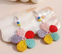 Braided Colorful Five-petal Flower Beaded Earrings