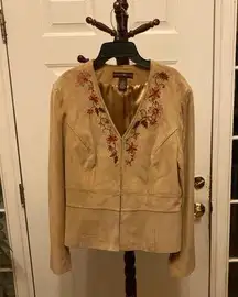 Bandolino tan embroidered 100% suede jacket size 12