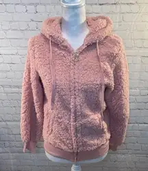 LOVE J Hoodie Fuzzy Sherpa Full Zip Pink-Medium