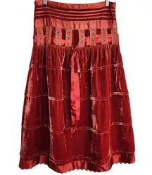 Vintage AZ Well Red Velvet Tiered High Waisted Midi Skirt S