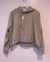 Calvin Klein Jeans Olive Cropped Hoodie Sweatshirt Top