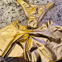 Rave Festival Gold Metallic Skirt + Bikini Set