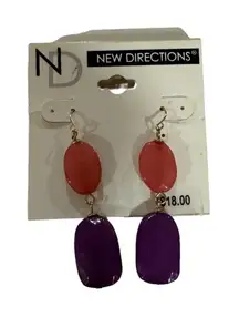 New Directions Taste of the Tropics Purple & Coral Drop Dangly‎ Earrings