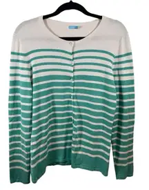 J. McLaughlin Striped Button Cardigan Teal Blue Long Sleeve‎ Size Large