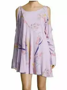 Free People Clear Skies Tunic Dress XS Lilac Floral Cold Shoulder Top Boho Fairy