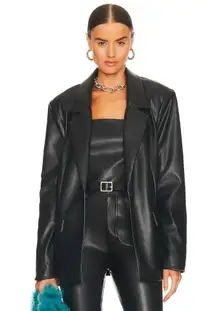 . NWT WeWoreWhat Black Faux Leather Longline Blazer Size Small