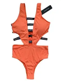 Neon Orange Strappy Cut-Out One Piece Swimsuit